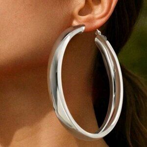 NEW!! 14K White Gold Sterling Silver Chunky Thick Wide Huge Large Hoop Earrings